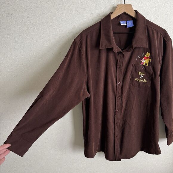 Vintage Disney Top Womens 1X Brown Button Up Shirt Winnie The Pooh Embroidered - Picture 4 of 12
